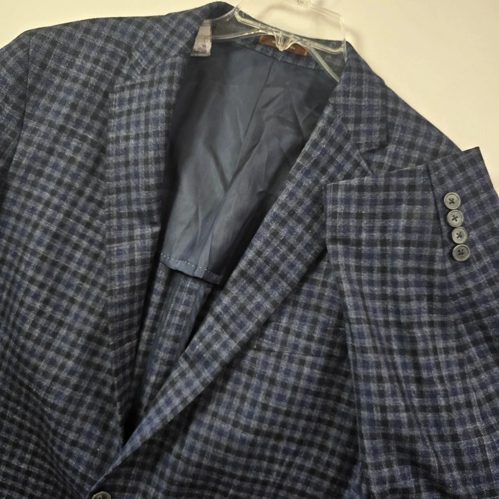 Peter Millar Loro Piana Windowpane Sport Coat Mens 44T Wool Silk Linen Cashmere